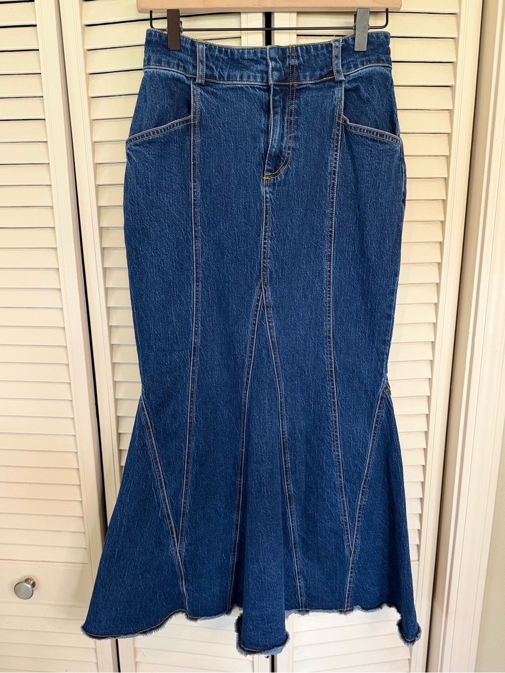 Pilcro Anthropologie Dark Wash Fluted Denim Maxi Skirt Petite 2P - Picture 5 of 7
